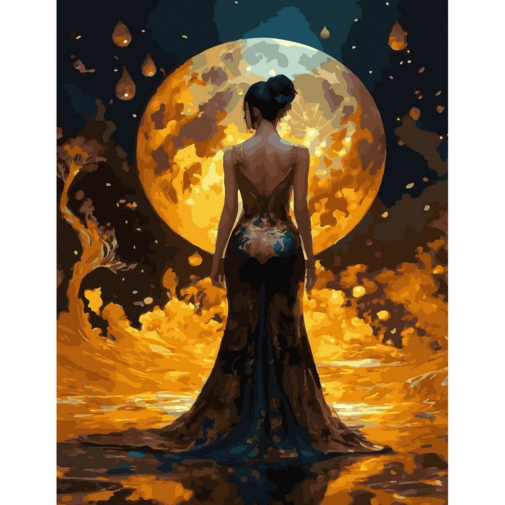 Set pictura pe numere, cu sasiu, Regina noptii - culori aurii, 40x50 cm