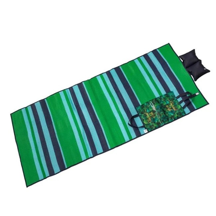 Синьо-зелена тропическа плажна постелка с надуваема възглавница 180x86 см