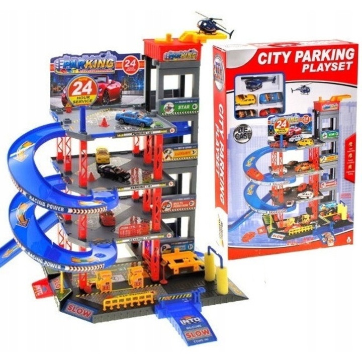 Parcare 4 niveluri cu 4 masinute si elicopter, Luka, 3 ani+