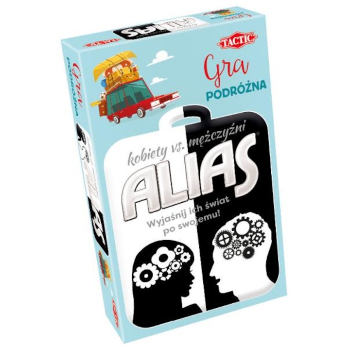 Társasjáték Tactic Alias Kobiety vs Mezczyzni, utazó változat, 100 kártya, 4+ játékos, 11,2x18,3x3,7cm