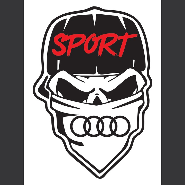 Sticker Auto Audi sport Skull gangster, negru-rosu, 20 cm