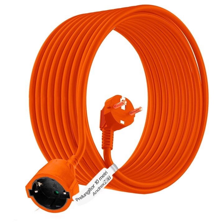 Prelungitor cablu electric 10 metri, cu fisa si priza, cablu 3 x 1.5 mm, portocaliu