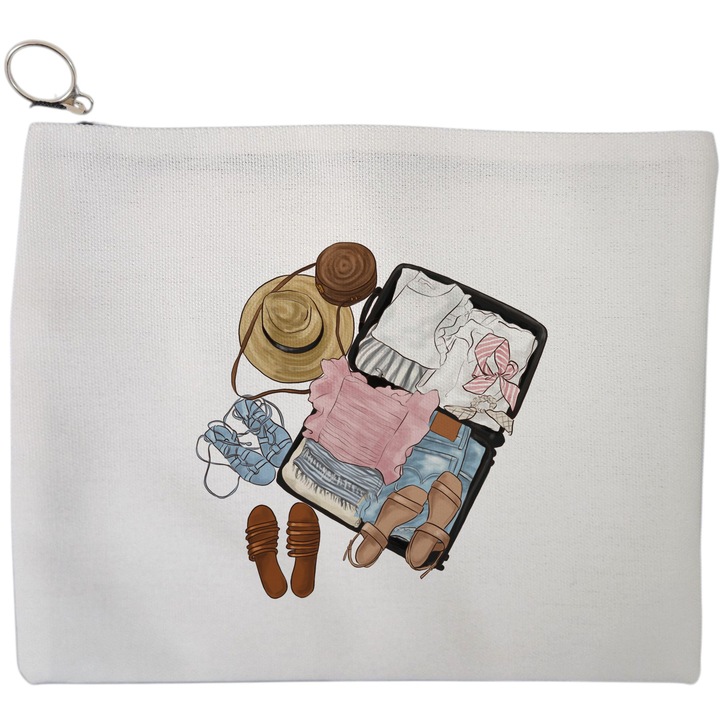 Portfard Cosmetice tip Plic Travel Girl 10, 23x18 cm, Alb, BEKZ®