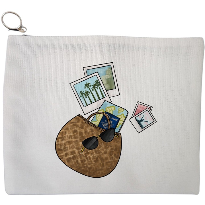 Portfard Cosmetice tip Plic Travel Girl 12, 23x18 cm, Alb, BEKZ®