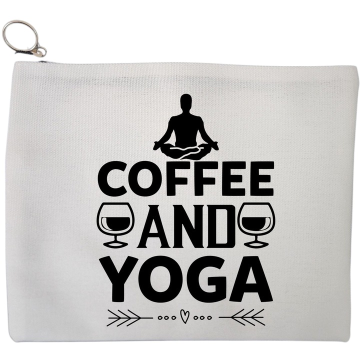 Portfard Cosmetice tip Plic Yoga Coffee and Yoga, 23x18 cm, Alb, BEKZ®