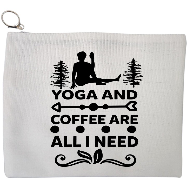 Portfard Cosmetice tip Plic Yoga and Coffee are all I need, 23x18 cm, Alb, BEKZ®