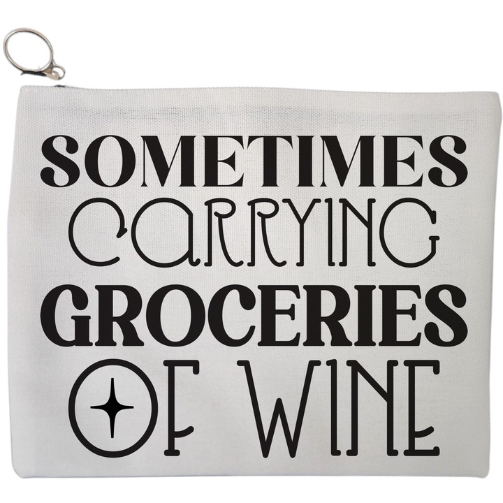 Portfard Cosmetice tip Plic, model Sometimes carrying groceries of wine, 23x18 cm, Alb, BEKZ®