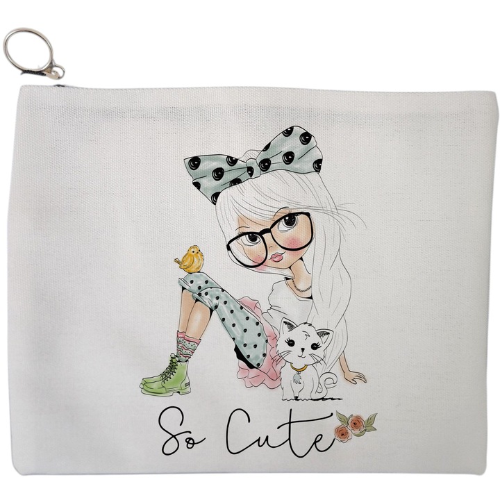 Portfard Cosmetice tip Plic, model So Cute, 23x18 cm, Alb, BEKZ®