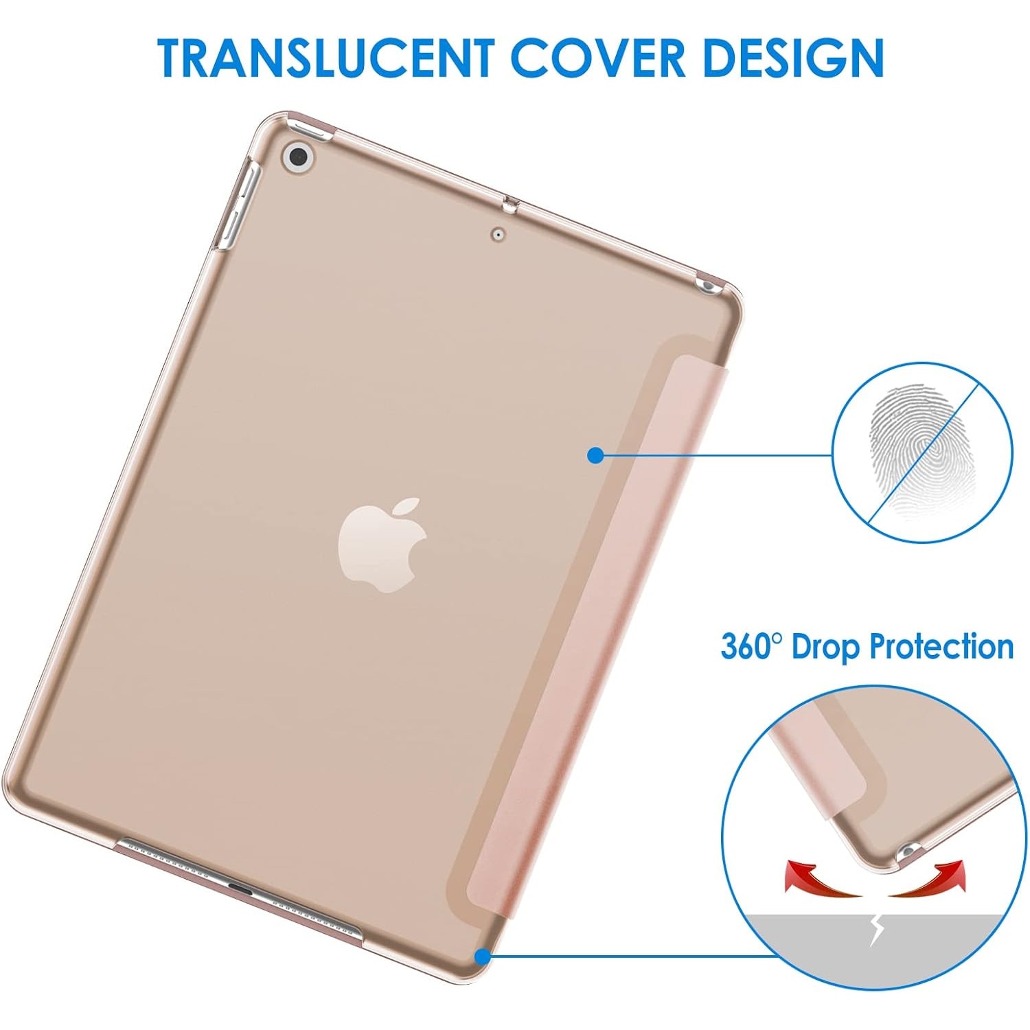 Husa tableta HERUSI iPad 10.2 inch rose gold auto wake sleep