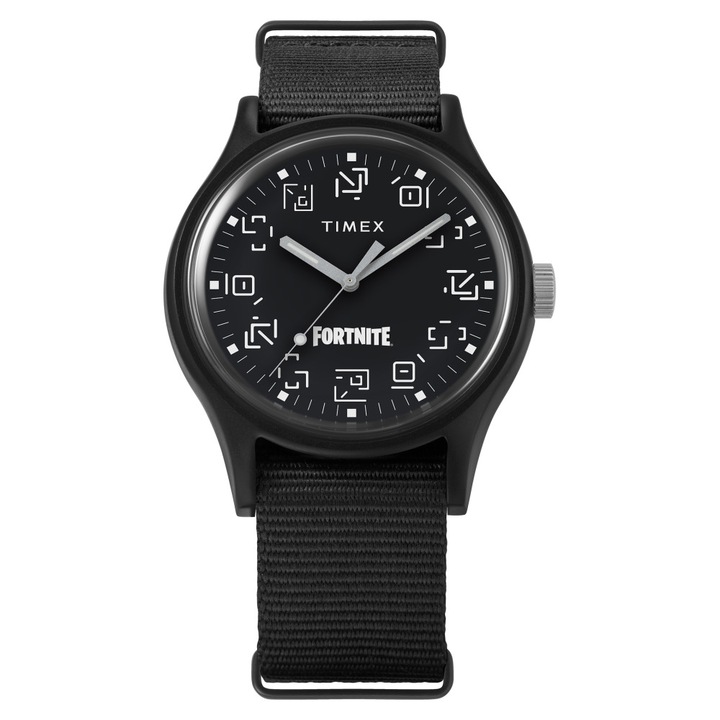 Ceas barbatesc Timex TW2W97000 MK1 X Fortnite, 40mm, bratara din piele, rezistent la apa 50m, cadran negru