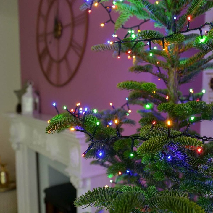 Prémium termék - Karácsonyi fényfüzér, 35 m, 350 LED, Lineáris, Többszínű, 8 világítási mód, Transzformátor távirányítóval, Összekapcsolható, 5 m hosszabbító mellékelve, Zöld vezeték, Southern Sky - kiváló minőség