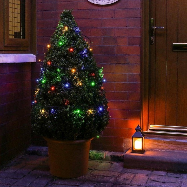 Karácsonyi fényfüzér, 35 m, 350 LED, lineáris, többszínű, 8 fénymód, transzformátor távirányítóval, összekapcsolható, 3 m hosszabbító mellékelve, zöld vezeték, Southern Sky