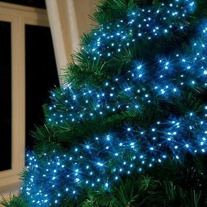 Prémium termék - Karácsonyi fényfüzér, 75 m, 750 LED, Lineáris, Kék, 8 fényeffekt, Transzformátor távirányítóval, Összekapcsolható, 3 m hosszabbító mellékelve, Zöld vezeték, Southern Sky - kiváló minőség