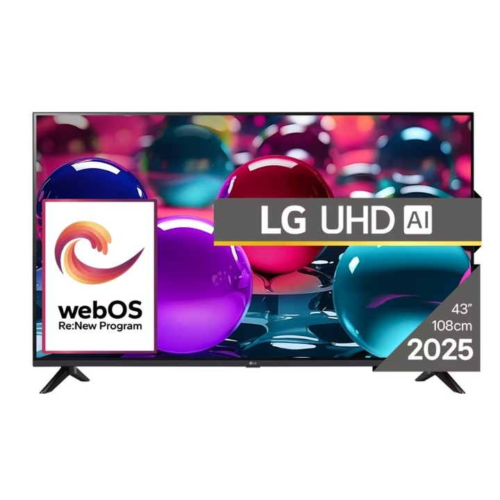 Телевизор LG 43UA73003LA, 43" 4K UltraHD TV 4K (3840x2160), DVB-T2/C/S2, webOS 25 Smart, ThinQ AI, Alpha 7 AI Processor, WiFi, HDR10 pro, HLG, ALLM/HGiG, 4K Upscaling, AI Sound pro, Multiple View, HDMI eARC, LAN, USB, Bluetooth, Google Cast, 2 43UA73003LA