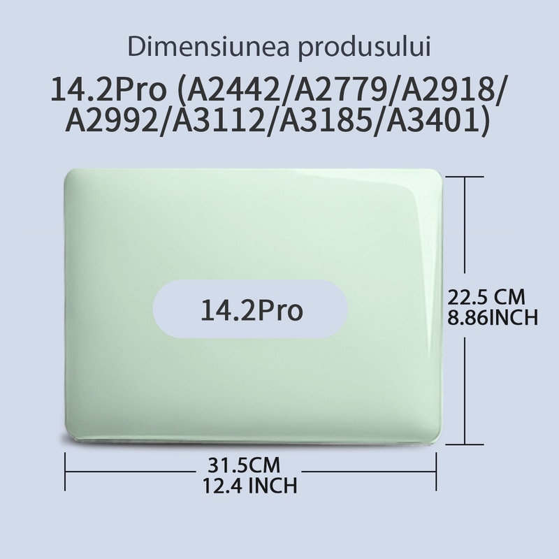 SURANBULI® Carcasa Laptop pentru MacBook Pro 14 inch (2025, 2024, 2023, 2022, 2021) M4, M3, M2, M1, A3112, A3185, A3401, A2918, A2992, A2779, A2442, carcasa de protectie rigida, carcasa de protectie rezistenta la zgarieturi, verde