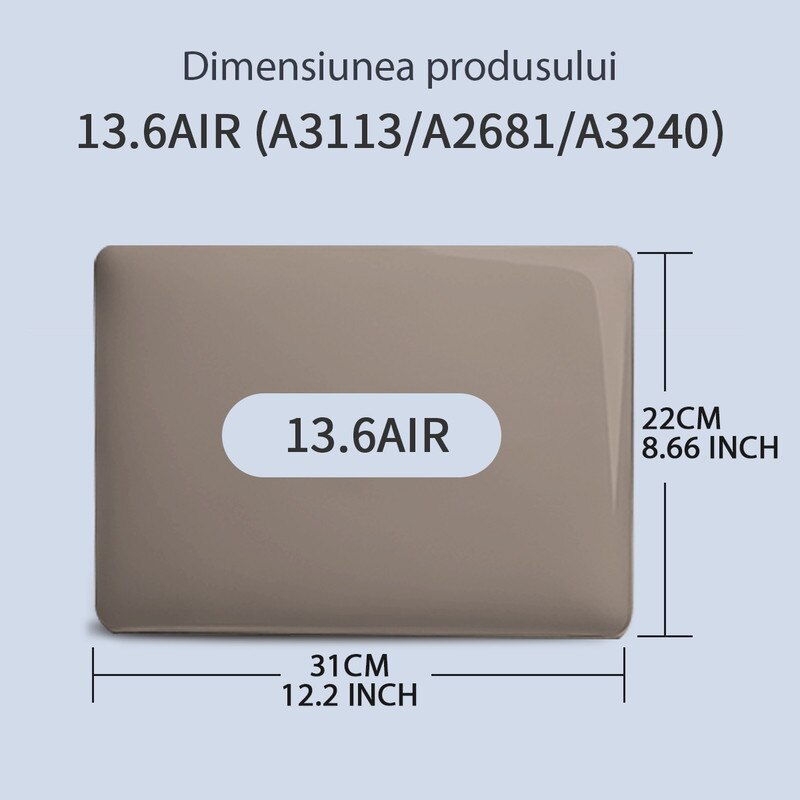SURANBULI Carcasa Laptop pentru MacBook Air 13 inch (2025, 2024, 2023, 2022) versiunea M4 A3240, M3 A3113, M2 A2681, carcasa de protectie rigida din cristal, compatibila cu MacBook Air 13,6 inch, gri