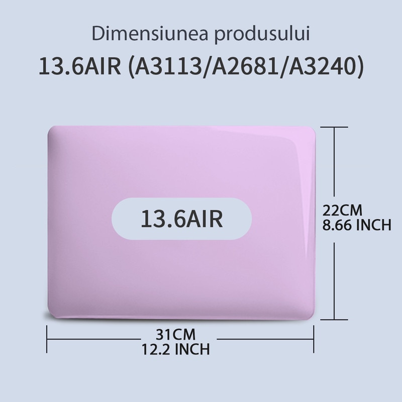 Carcasa Laptop pentru MacBook Air 13 inch (2025, 2024, 2023, 2022) versiunea M4 A3240, M3 A3113, M2 A2681, carcasa de protectie rigida din cristal, compatibila cu MacBook Air 13,6 inch, violet