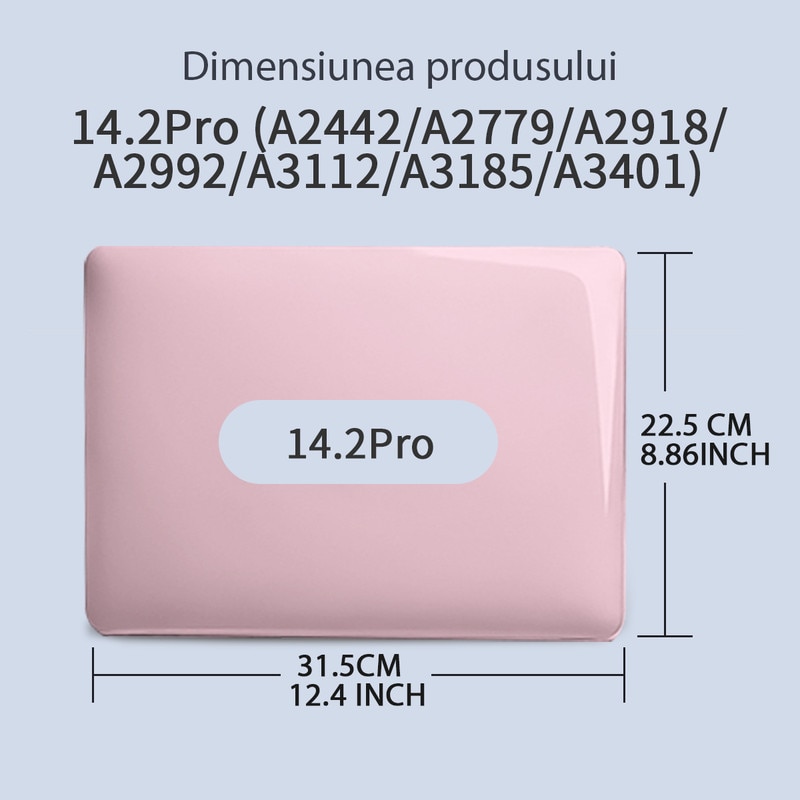 Carcasa Laptop pentru MacBook Pro 14 inch (2025, 2024, 2023, 2022, 2021) M4, M3, M2, M1, A3112, A3185, A3401, A2918, A2992, A2779, A2442, carcasa de protectie rigida, carcasa de protectie rezistenta la zgarieturi, roz