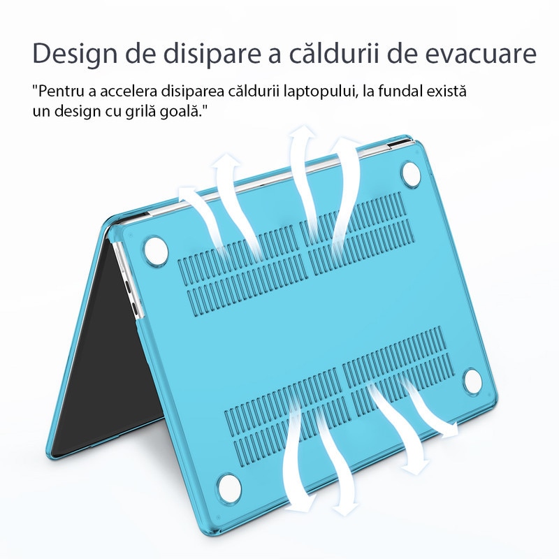 Carcasa Laptop pentru MacBook Air 13 inch (2025, 2024, 2023, 2022) versiunea M4 A3240, M3 A3113, M2 A2681, carcasa de protectie rigida din cristal, compatibila cu MacBook Air 13,6 inch, albastru aqua