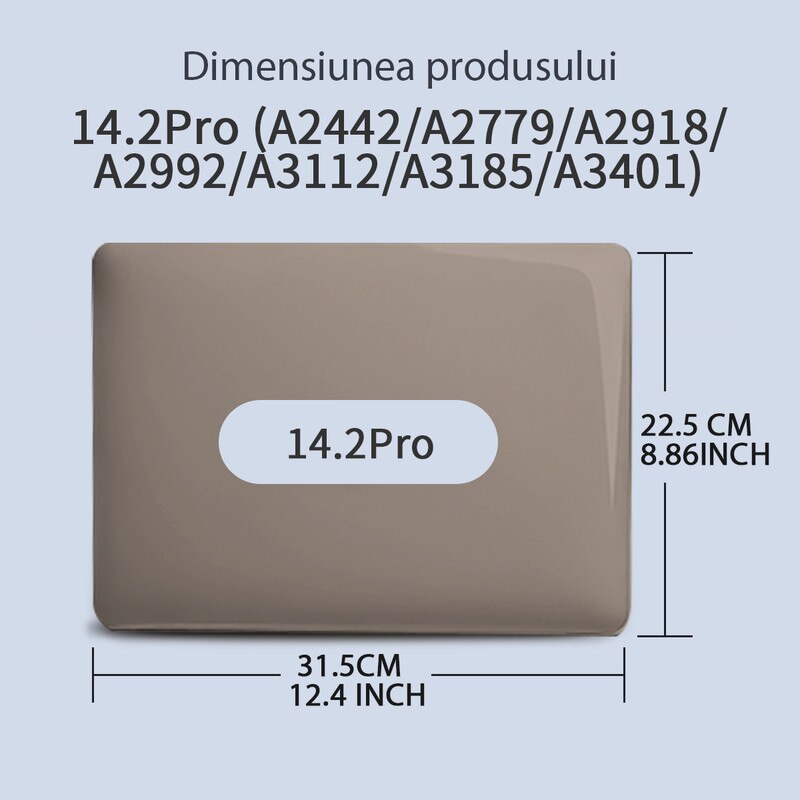 SURANBULI Carcasa Laptop pentru MacBook Pro 14 inch (2025, 2024, 2023, 2022, 2021) M4, M3, M2, M1, A3112, A3185, A3401, A2918, A2992, A2779, A2442, carcasa de protectie rigida, carcasa de protectie rezistenta la zgarieturi, gri