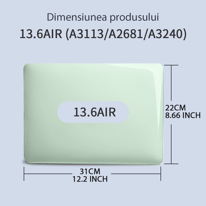 SURANBULI Carcasa Laptop pentru MacBook Air 13 inch (2025, 2024, 2023, 2022) versiunea M4 A3240, M3 A3113, M2 A2681, carcasa de protectie rigida din cristal, compatibila cu MacBook Air 13,6 inch, verde
