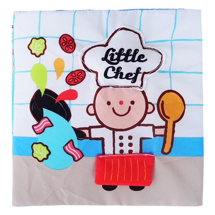 Carte textila interactiva bebelusi, educatie timpurie, activitati bucatarie, joc senzorial, rezistenta, colorata, cadou ideal 0-3 ani