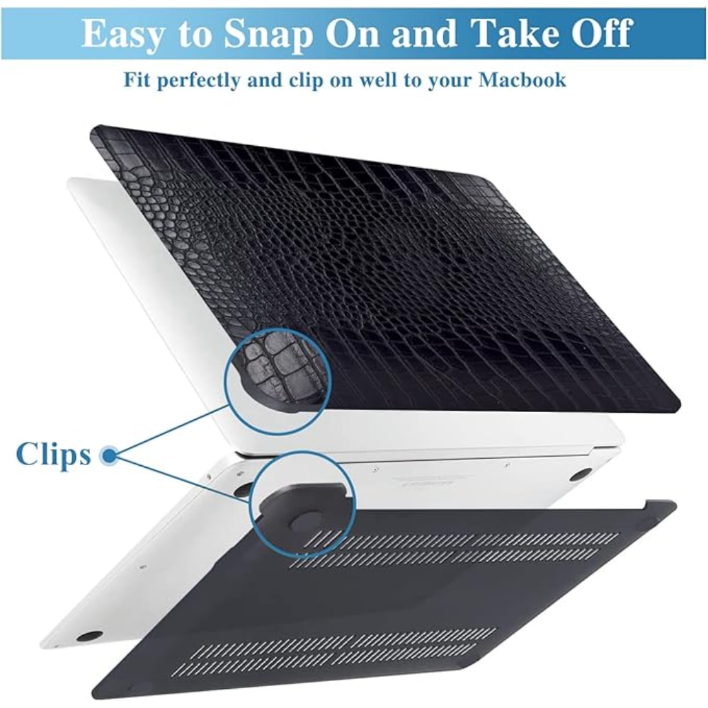 Carcasa premium din piele ecologica textura crocodil pentru MacBook Air 15 (2023/2024/2025) M Series (M4/M3/M2) (A2941/A3114/A3241), husa eleganta slim, protectie laptop, stil business, Negru