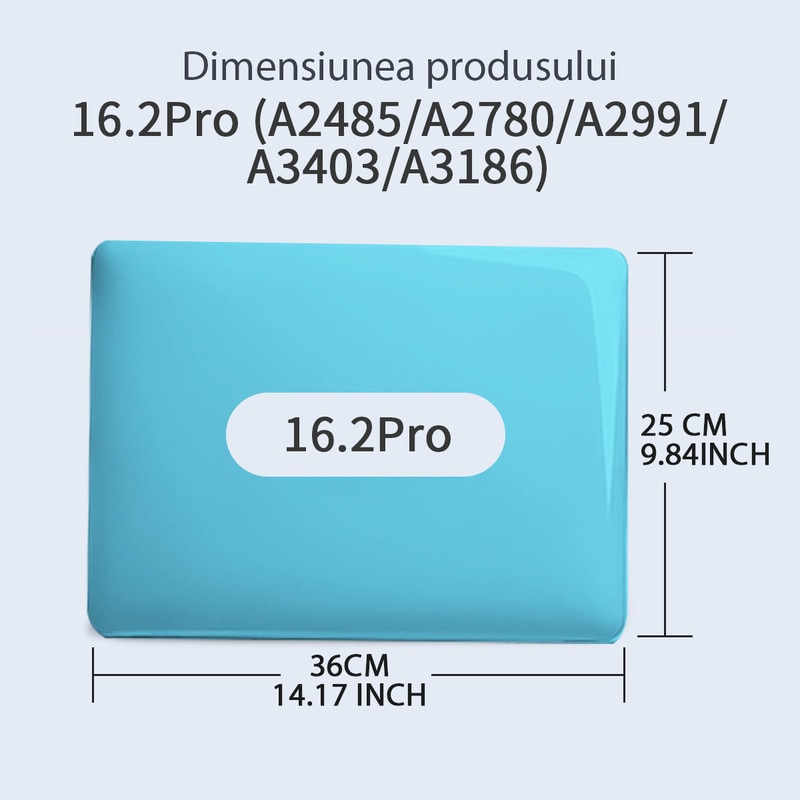 Carcasa Laptop pentru MacBook Pro 16 2025 2024-2021 M4 M3 M2 M1 Pro/Max, compatibila cu A3403 A3186 A2991 A2780 A2485, carcasa de protectie rigida, husa de protectie rezistenta la zgarieturi, albastru aqua