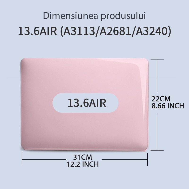 Carcasa Laptop pentru MacBook Air 13 inch (2025, 2024, 2023, 2022) versiunea M4 A3240, M3 A3113, M2 A2681, carcasa de protectie rigida din cristal, compatibila cu MacBook Air 13,6 inch, roz