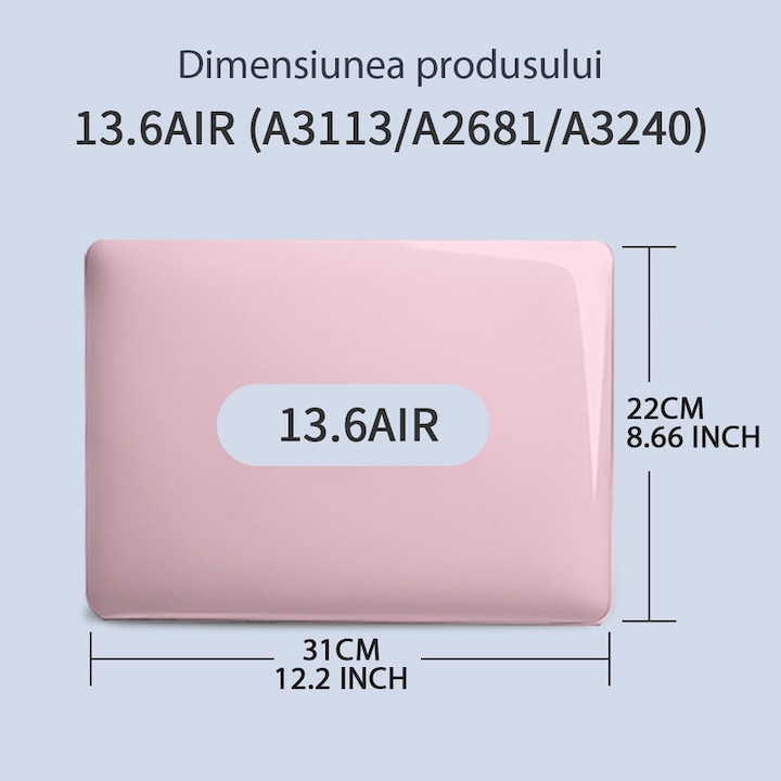 Carcasa Laptop pentru MacBook Air 13 inch (2025, 2024, 2023, 2022) versiunea M4 A3240, M3 A3113, M2 A2681, carcasa de protectie rigida din cristal, compatibila cu MacBook Air 13,6 inch, roz