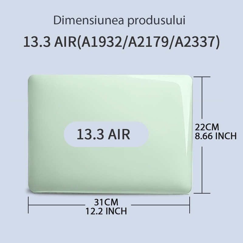 Carcasa Laptop pentru MacBook Air 13 inch 2020 M1, 2021 2018 modele A2337 A2179 A1932 - Husa MacBook Air 13,3 inch - Carcasa de protectie rigida - Design subtire si usor, verde