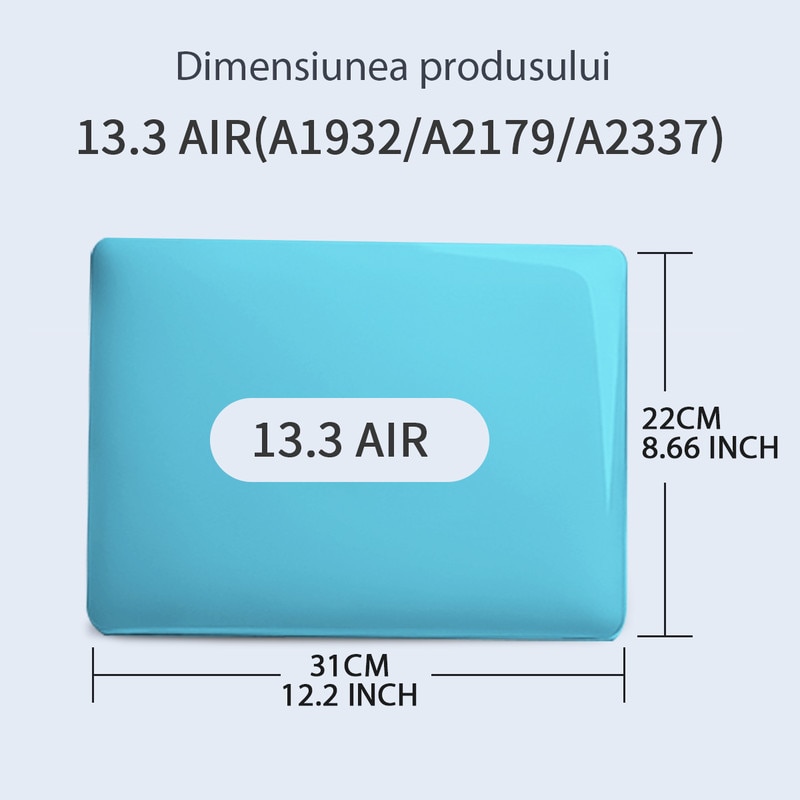 Carcasa Laptop pentru MacBook Air 13 inch 2020 M1, 2021 2018 modele A2337 A2179 A1932 - Husa MacBook Air 13,3 inch - Carcasa de protectie rigida - Design subtire si usor, albastru aqua