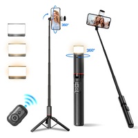 Trepied selfie stick de 54, 13 inchi cu lumina de umplere rotativa