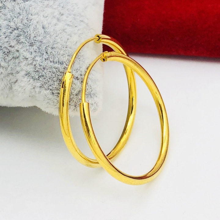 Обеци с диаметър 3 см. Позлатени обеци за жени, модерни и лъскави, хипоалергенни, семпли бижута, идеални обеци за подарък