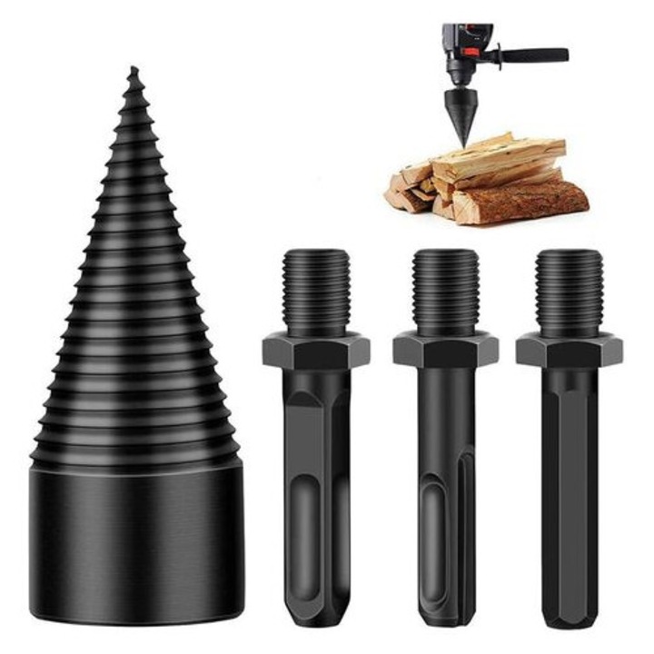 Set burghie pentru despicat lemn, 42mm, cu 3 manere, forme patrate/rotunde/hexagonale