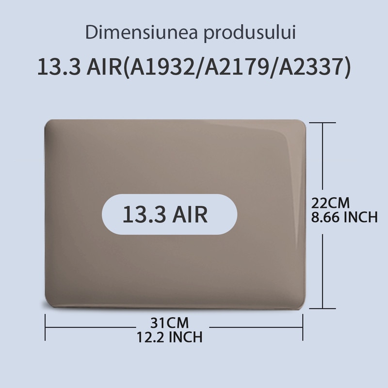 Carcasa Laptop pentru MacBook Air 13 inch 2020 M1, 2021 2018 modele A2337 A2179 A1932 - Husa MacBook Air 13,3 inch - Carcasa de protectie rigida - Design subtire si usor, gri
