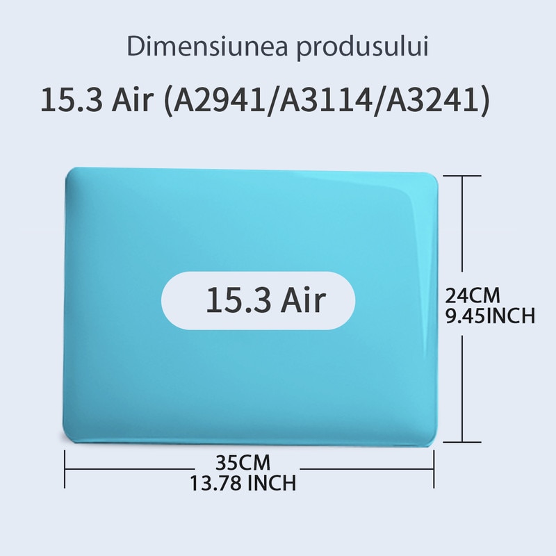 Carcasa Laptop pentru MacBook Air 15 inch, versiunea 2025 2024 2023, versiunea M4 A3241 M3 A3114 M2 A2941, carcasa de protectie rigida, carcasa de protectie rezistenta la zgarieturi din cristal, albastru aqua