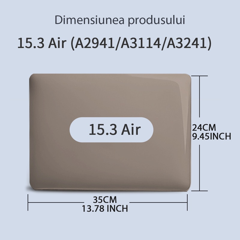 Carcasa Laptop pentru MacBook Air 15 inch, versiunea 2025 2024 2023, versiunea M4 A3241 M3 A3114 M2 A2941, carcasa de protectie rigida, carcasa de protectie rezistenta la zgarieturi din cristal, gri
