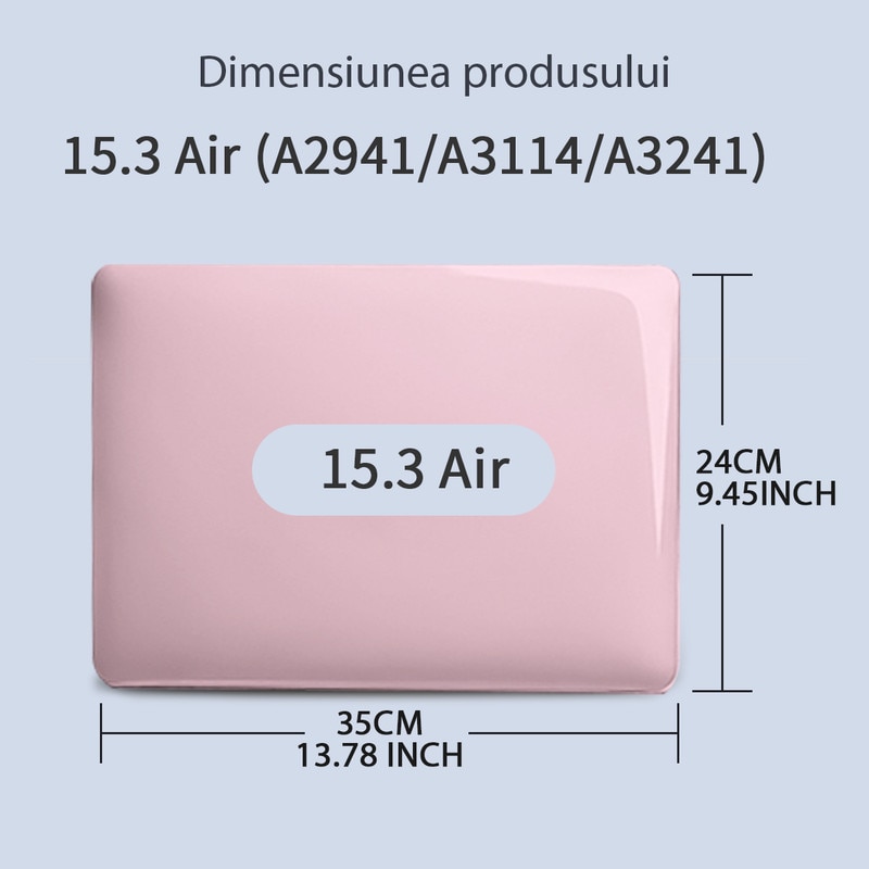 Carcasa Laptop pentru MacBook Air 15 inch, versiunea 2025 2024 2023, versiunea M4 A3241 M3 A3114 M2 A2941, carcasa de protectie rigida, carcasa de protectie rezistenta la zgarieturi din cristal, roz