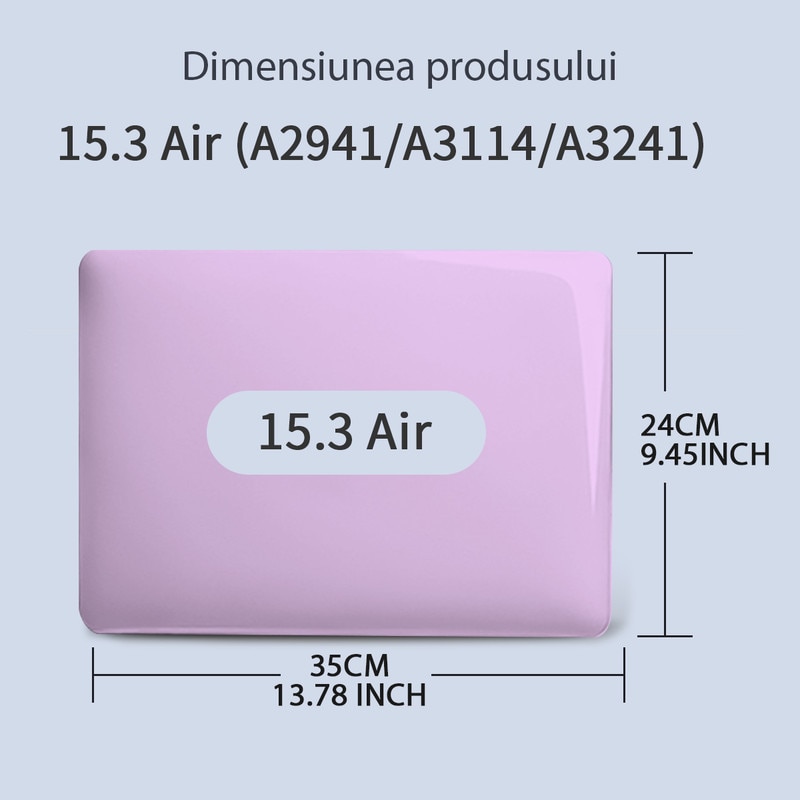 Carcasa Laptop pentru MacBook Air 15 inch, versiunea 2025 2024 2023, versiunea M4 A3241 M3 A3114 M2 A2941, carcasa de protectie rigida, carcasa de protectie rezistenta la zgarieturi din cristal, violet