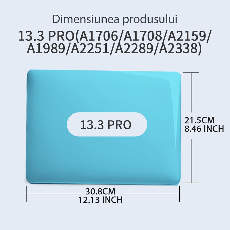 Carcasa Laptop pentru MacBook Pro 13 inch M2 2024 2023 2022-2016 versiunea M1 A2338 A2289 A2251 A2159 A1989 A1706 A1708, carcasa de protectie rigida din cristal rezistenta la zgarieturi, albastru aqua