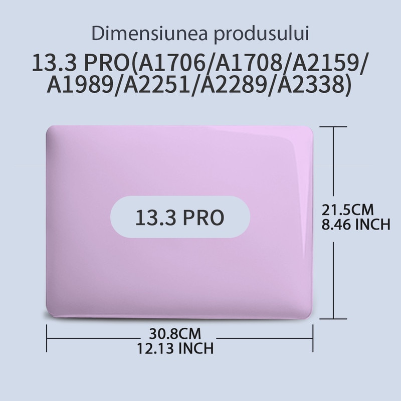 Carcasa Laptop pentru MacBook Pro 13 inch M2 2024 2023 2022-2016 versiunea M1 A2338 A2289 A2251 A2159 A1989 A1706 A1708, carcasa de protectie rigida din cristal rezistenta la zgarieturi, violet