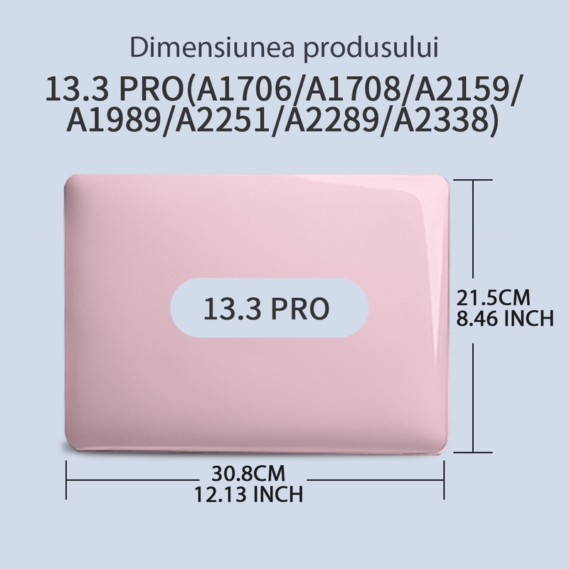 Carcasa Laptop pentru MacBook Pro 13 inch M2 2024 2023 2022-2016 versiunea M1 A2338 A2289 A2251 A2159 A1989 A1706 A1708, carcasa de protectie rigida din cristal rezistenta la zgarieturi, roz