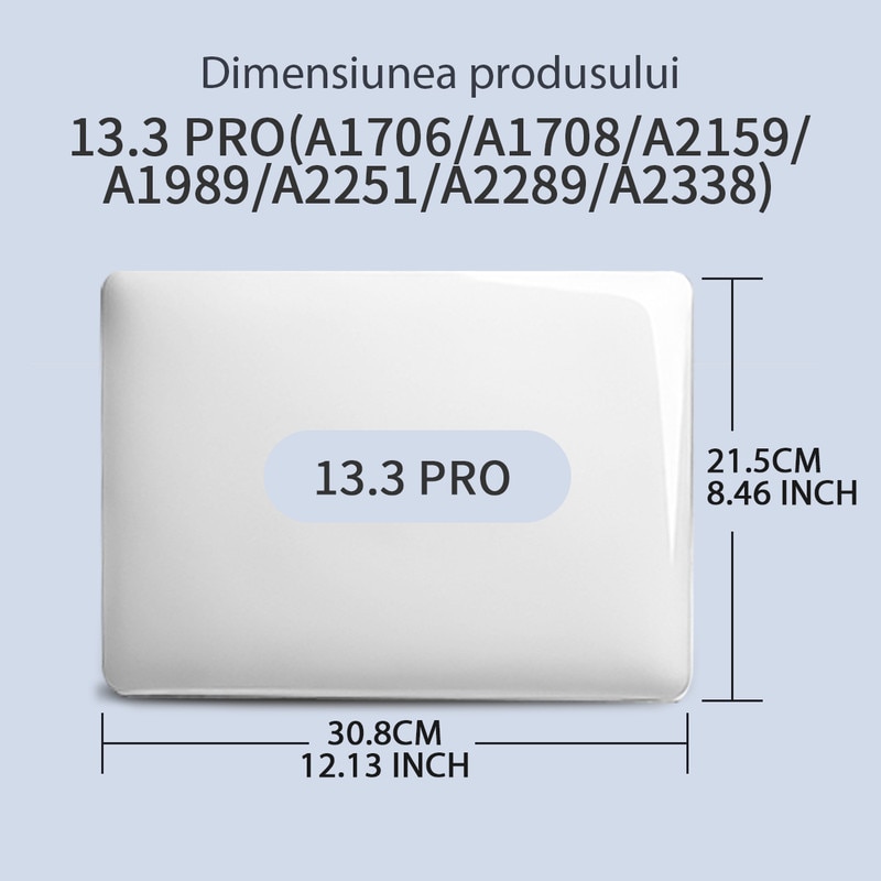 SURANBULI Carcasa Laptop pentru MacBook Pro 13 inch M2 2024 2023 2022-2016 versiunea M1 A2338 A2289 A2251 A2159 A1989 A1706 A1708, carcasa de protectie rigida din cristal rezistenta la zgarieturi, transparenta