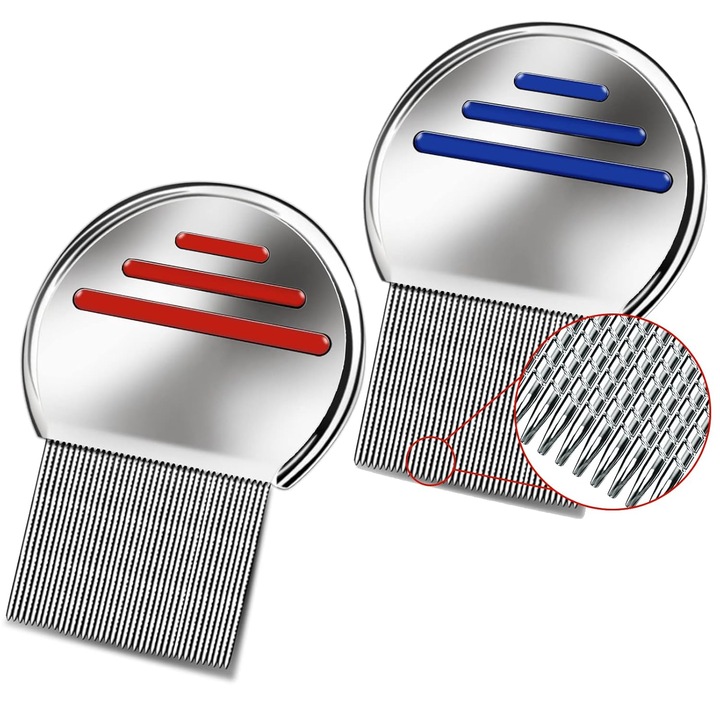 Pieptene pentru paduchi - (Pachet de 2) Piepteni profesionali din otel inoxidabil si tratament pentru paduchi de cap pentru a scapa eficient de paduchii de par si lindini, cele mai bune rezultate pentru infectie si reinfectie la copii si adulti