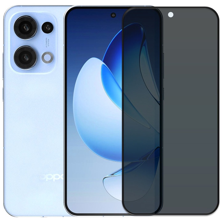 Folie din sticla securizata pentru Oppo Reno 13, HAMSTERBOX Privacy Shield, Protectie completa ecran, Full face, Aplicare rapida, Case Friendly, Negru