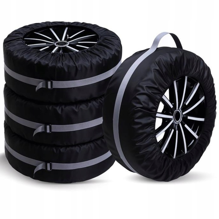 Huse Pentru Roti, Feronerie, Material Impermeabil, Reglare Pentru Janta, Maner De Transport, Banda De Ripsata Cusuta, 60 cm x 76 cm, Negru Cu Intarituri Gri