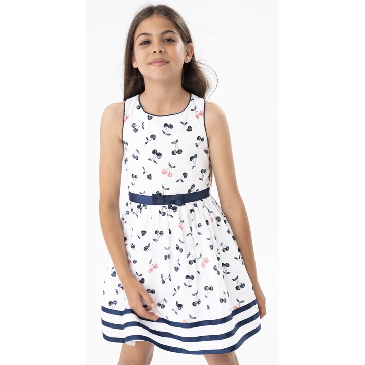 Rochie fete Boboli, bumbac satinat, imprimeu cirese, alb, Alb