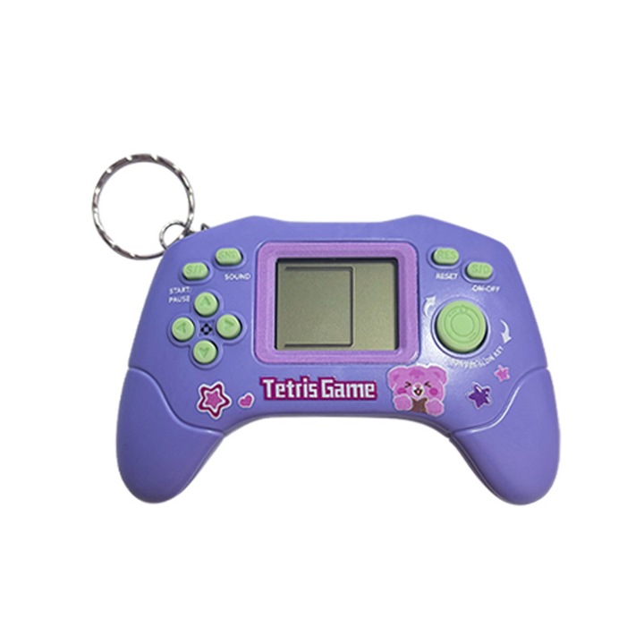 Tetris hordozható konzol - Retro játék fogantyúval, mini játék gyerekeknek, aranyos ajándék, kulcstartó és dekoráció Szín: Változatos, kompakt és hordozható kialakítás Lila