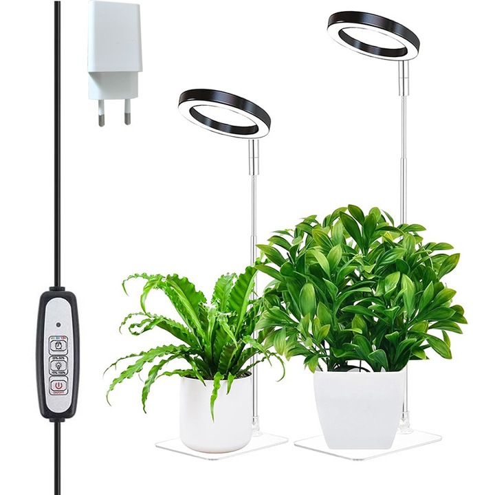 Lampa full spectrum pentru cresterea plantelor cu 2 picioare, pentru cresterea accelerata a plantelor, 4Moduri de Lumina, ajustabila, usor de instalat si de utilizat, potrivit pentru cutii de plantare mici, Alimentare USB ﻿